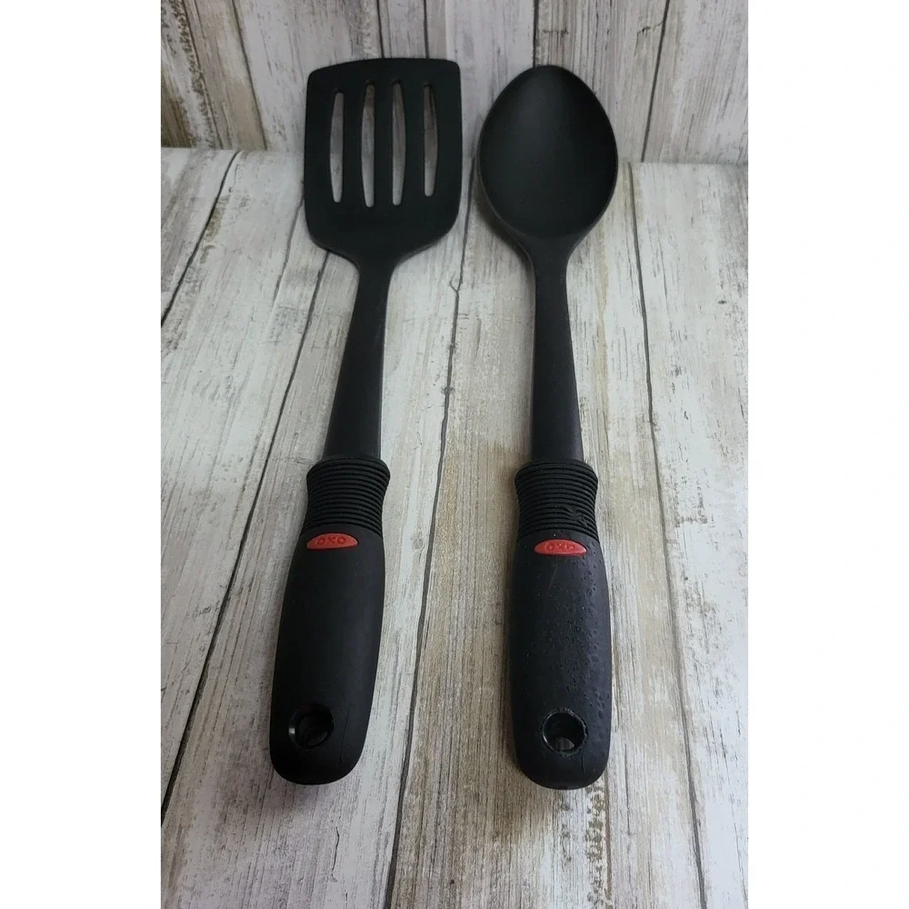 OXO Black Utensil Set Slotted Spatula Serving Spoon Kitchen Gadgets